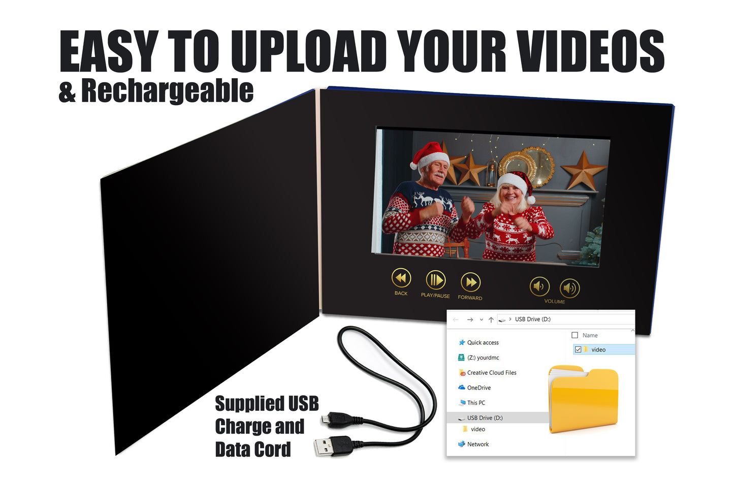 InstaVizion Blank Video Brochure | 7" HD Video Screen with Pocket & Business Card Slits | Free Shipping | Upload Your Own Video(s) | Rechargeable