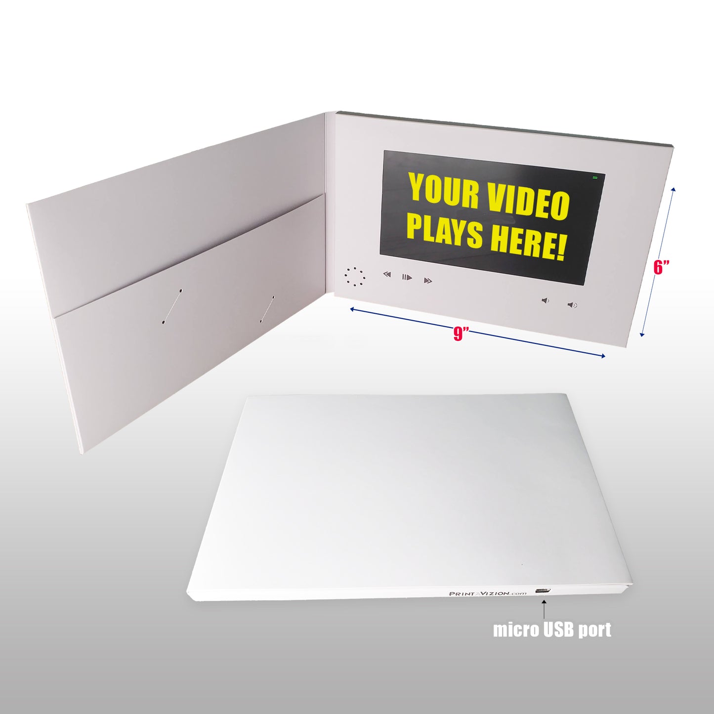 InstaVizion Blank Video Brochure | 7" HD Video Screen with Pocket & Business Card Slits | Free Shipping | Upload Your Own Video(s) | Rechargeable