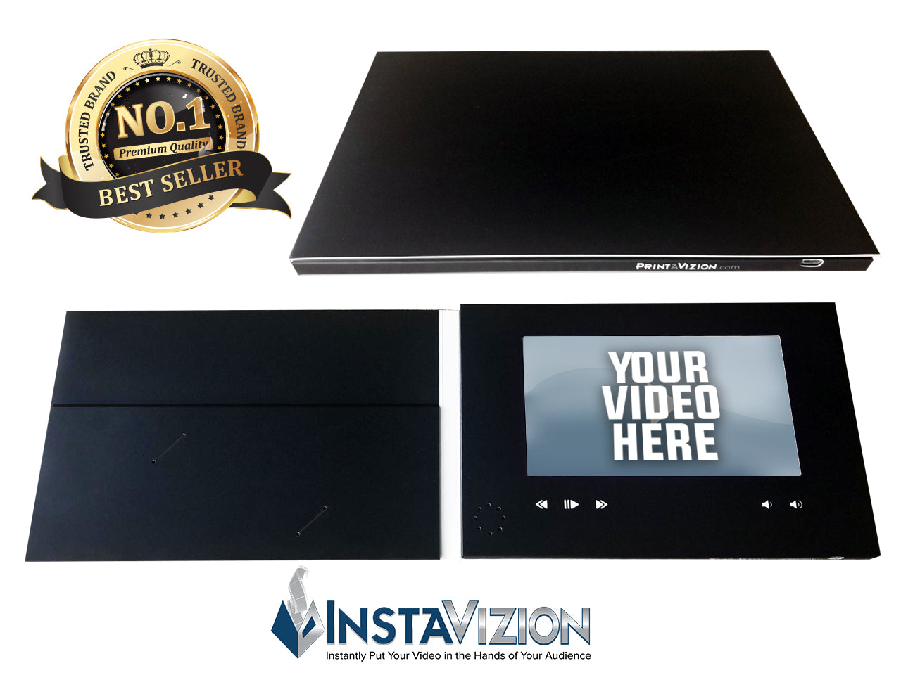 InstaVizion Blank Video Brochure | 7" HD Video Screen with Pocket & Business Card Slits | Free Shipping | Upload Your Own Video(s) | Rechargeable